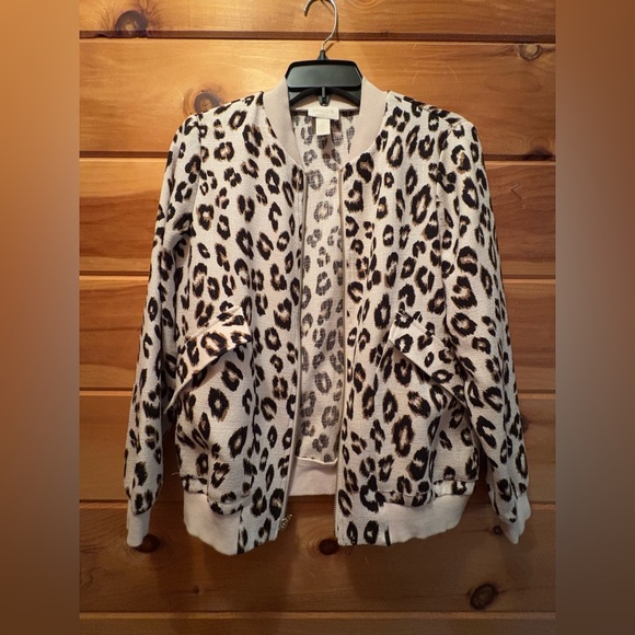 Chicos 0 (SM) Jacket Leopard Animal Print Unlined Pocket Gold Zip Lightweight - Picture 5 of 10